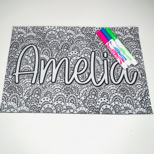 Personalized Coloring Name Placemat - Busy Rainbows